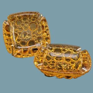Vintage MCM Gold "Pebble Beach" Ashtrays by Libbey Glass, Set of Two